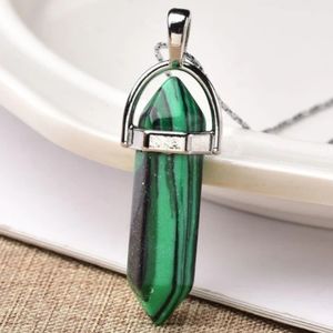 Malachite & silver crystal double points necklace NWT